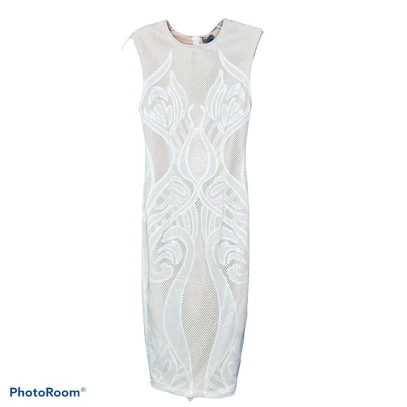 ASOS Dresses & Skirts - Asos Women's Bodycon Dress Tan Beige White Lace Fitted Sleeveless Crew Sz 0 NWT